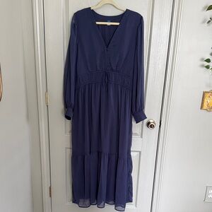 Old Navy Blue Women's Dress sheer flowy stretchy smocked bow holiday church